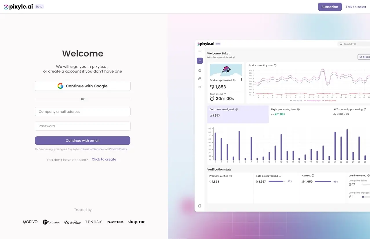 Pixyle.ai UX/UI design showcasing AI tagging and analysis tools.