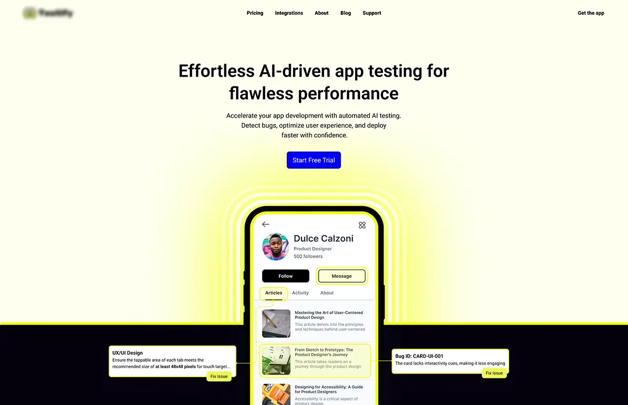 Testify landing page design