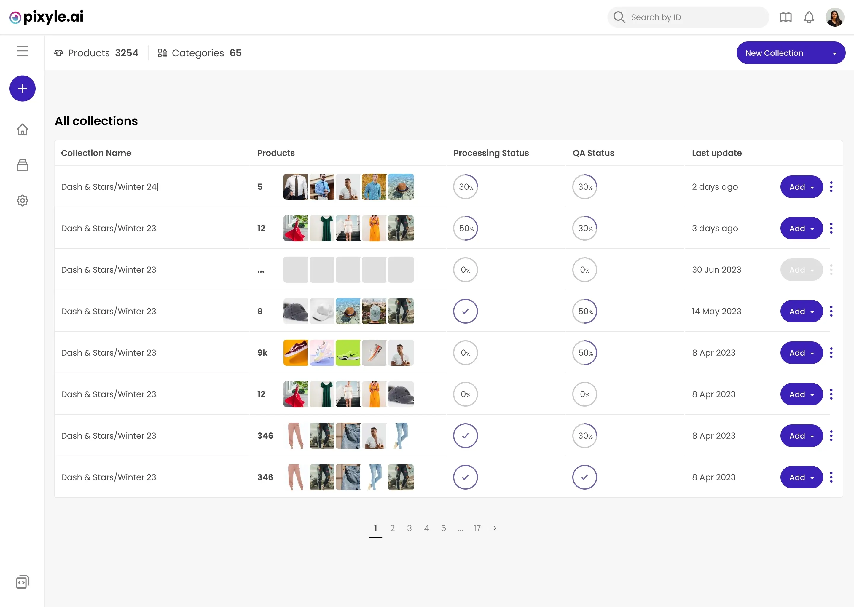 Pixyle AI fashion collections dashboard view