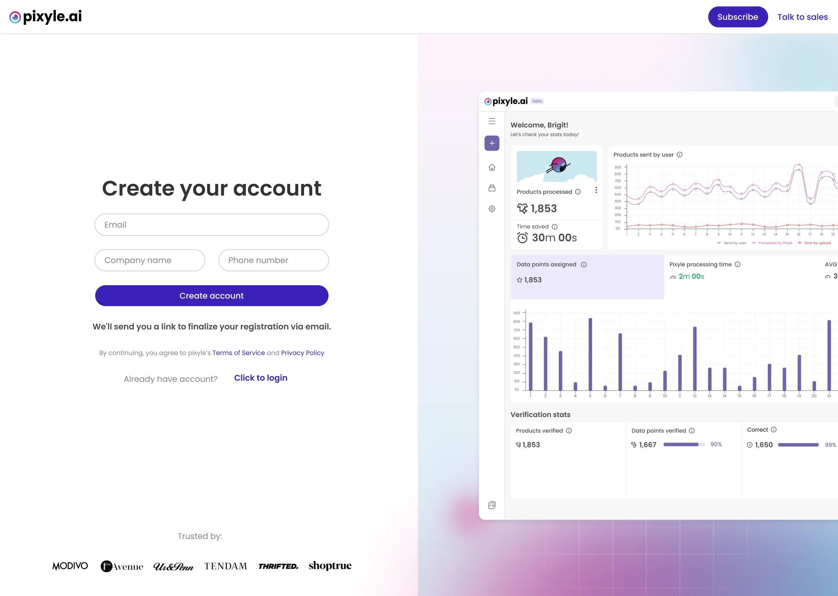 Pixyle AI SaaS login screen interface design