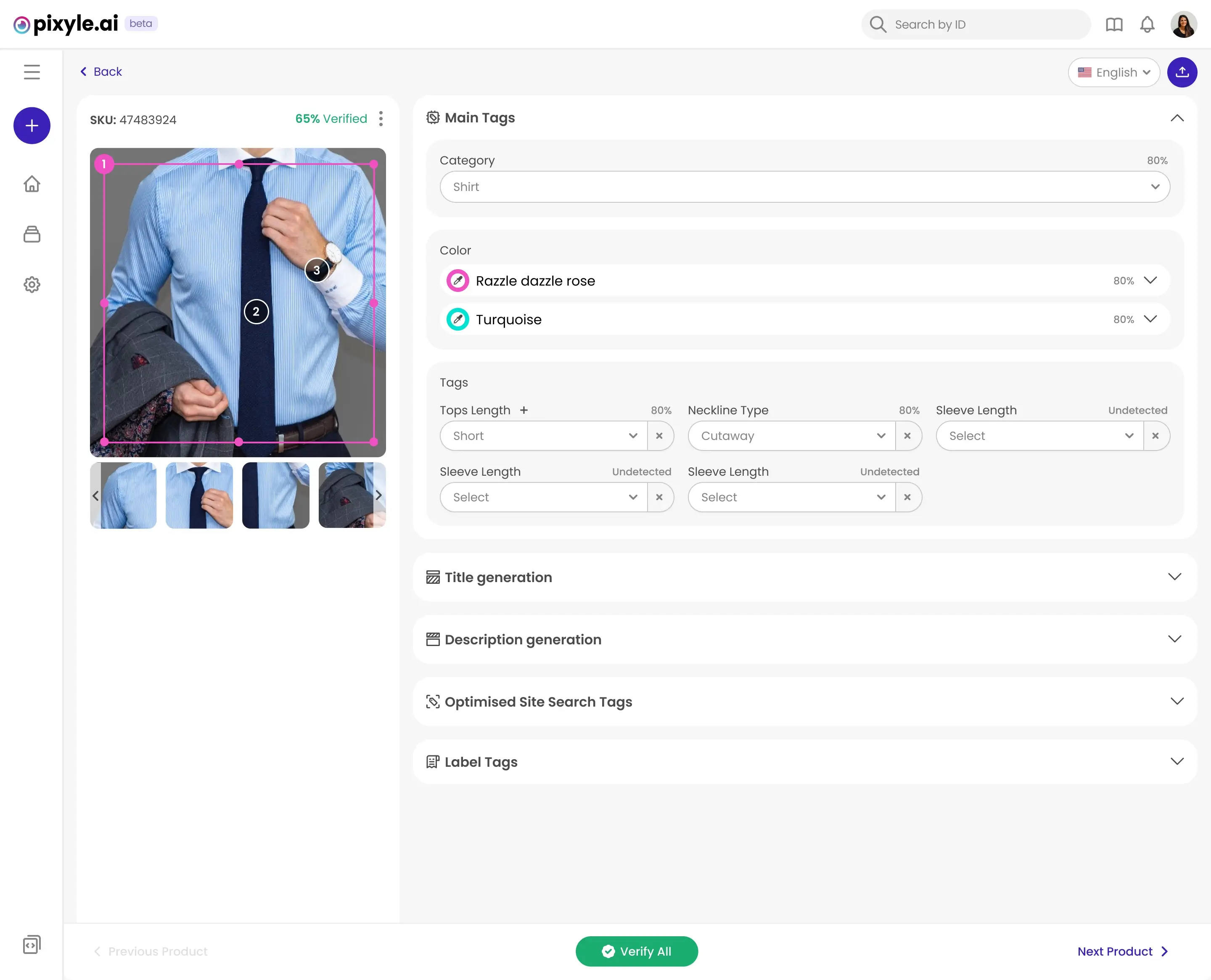 Pixyle AI product demonstration UI