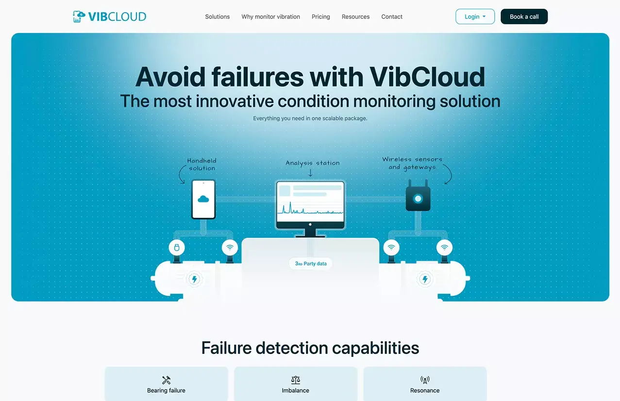 Vib.cloud web design for industrial vibration data collection and analysis platform